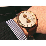 Buy Shop Emporio Armani Gianni Classic Chronograph White Dial Brown Leather Strap Watch For Men - AR0398 USA Online