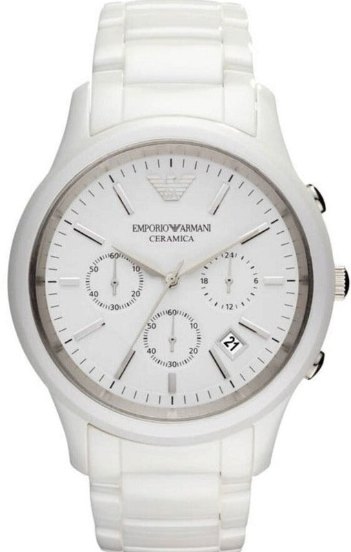 Buy Shop Emporio Armani Ceramica Chronograph White Dial White Strap Watch For Men - AR1453 USA Online