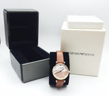 Buy Shop Emporio Armani Gianni T Bar Quartz Pink Mother of Pearl Dial Brown Leather Strap Watch For Women - AR1960 USA Online