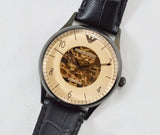 Buy Shop Emporio Armani Meccanico White Dial Black Leather Strap Watch For Men - AR1923 USA Online
