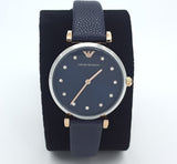 Buy Shop Emporio Armani Gianni T Bar Analog Blue Dial Black Leather Strap Watch For Women - AR1989 USA Online
