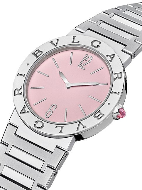 Buy Shop Bvlgari Bvlgari Bvlgari Quartz Pink Dial Silver Steel Strap Watch for Women - BVLGARI103711 USA Online