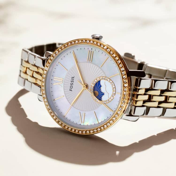 Buy Shop Fossil Jacqueline Analog Moonphase Mother of Pearl White Dial Two Tone Steel Strap Watch for Women - ES5166 USA Online