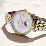 Buy Shop Fossil Jacqueline Analog Moonphase Mother of Pearl White Dial Two Tone Steel Strap Watch for Women - ES5166 USA Online