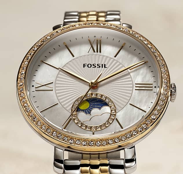 Buy Shop Fossil Jacqueline Analog Moonphase Mother of Pearl White Dial Two Tone Steel Strap Watch for Women - ES5166 USA Online