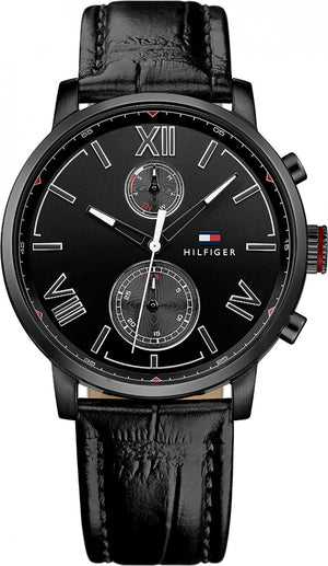 Buy Shop Tommy Hilfiger Aden Chronograph Black Dial Black Leather Strap Watch for Men - 1791310 USA Online