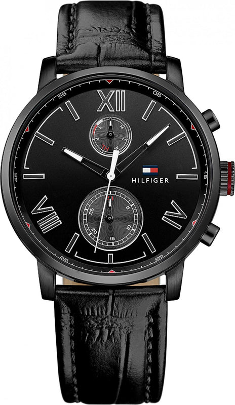 Buy Shop Tommy Hilfiger Aden Chronograph Black Dial Black Leather Strap Watch for Men - 1791310 USA Online