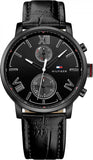 Buy Shop Tommy Hilfiger Aden Chronograph Black Dial Black Leather Strap Watch for Men - 1791310 USA Online