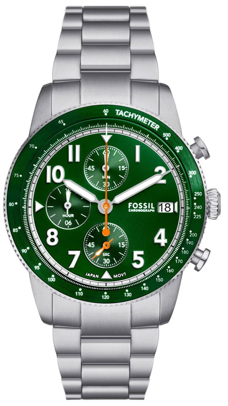 Buy Shop Fossil Sport Tourer Chronograph Green Dial Silver Steel Strap Watch for Men - FS6048 USA Online