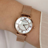 Buy Shop Emporio Armani Gianni T Bar Mother of Pearl Dial Rose Gold Mesh Bracelet Watch For Women - AR11320 USA Online