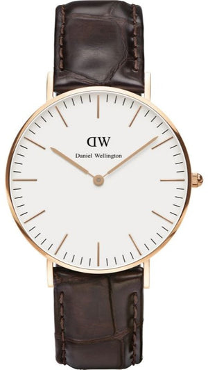 Buy Shop Daniel Wellington Classic York White Dial Brown Leather Strap Watch For Women - DW00100038 USA Online
