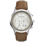 Buy Shop Emporio Armani Classic Chronograph Silver Dial Brown Leather Strap Watch For Men - AR2471 USA Online