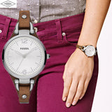 Buy Shop Fossil Georgia White Dial Brown Leather Strap Watch for Women - ES3060 USA Online
