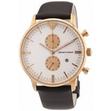 Buy Shop Emporio Armani Gianni Classic Chronograph White Dial Brown Leather Strap Watch For Men - AR0398 USA Online