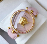 Buy Shop Versace Palazzo Empire Pink Dial Pink Leather Strap Watch for Women - VCO030017 USA Online