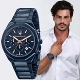 Buy Shop Maserati Stile Chronograph Blue Dial Blue Steel Strap Watch For Men - R8873642008 USA Online