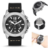 Buy Shop Fossil Modern Machine Chronograph Black Dial Black Leather Strap Watch for Men - FS4928 USA Online
