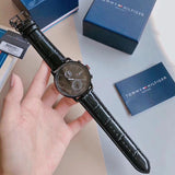 Buy Shop Tommy Hilfiger Aden Chronograph Black Dial Black Leather Strap Watch for Men - 1791310 USA Online