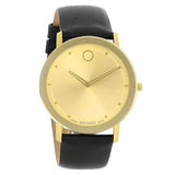 Buy Shop Movado Sapphire Gold Dial Black Leather Strap Watch For Men - 606883 USA Online
