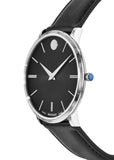 Movado Ultra Slim Black Dial Black Leather Strap Watch For Men - 0607086