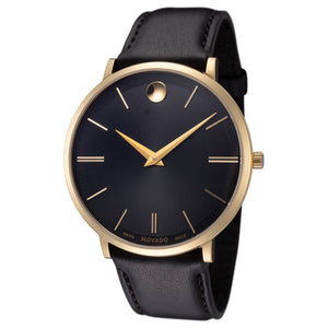 Buy Shop Movado Ultra Slim Black Dial Black Leather Strap Watch For Men - 0607087 USA Online