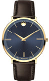 Movado Ultra Slim Blue Dial Brown Leather Strap Watch For Men - 0607088