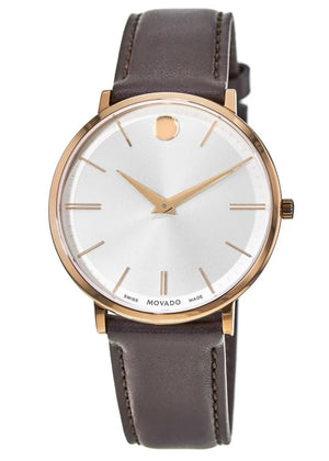 Buy Shop Movado Ultra Slim White Dial Brown Leather Strap Watch For Men - 0607089 USA Online