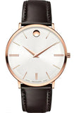 Movado Ultra Slim White Dial Brown Leather Strap Watch For Men - 0607089