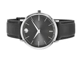 Movado Ultra Slim Black Dial Black Leather Strap Watch For Women - 0607090