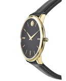 Movado Ultra Slim Black Dial Black Leather Strap Watch For Women - 0607091