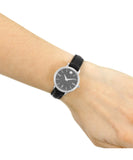 Movado Ultra Slim Black Dial Black Leather Strap Watch For Women - 0607094