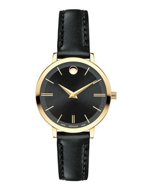 Buy Shop Movado Ultra Slim Black Dial Black Leather Strap Watch For Women - 0607095 USA Online
