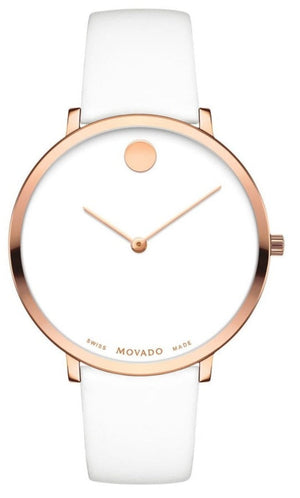 Buy Shop Movado Museum 70th Anniversary Special Edition White Dial White Leather Strap Watch For Women - 0607139 USA Online
