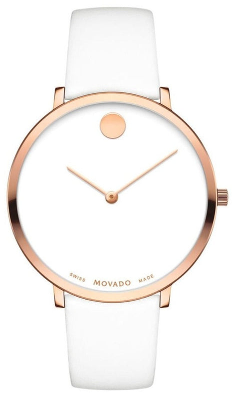 Buy Shop Movado Museum 70th Anniversary Special Edition White Dial White Leather Strap Watch For Women - 0607139 USA Online