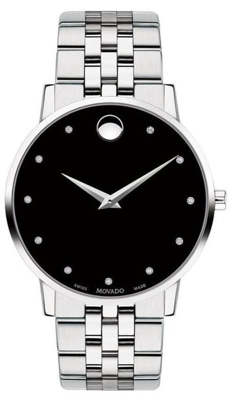 Buy Shop Movado Museum Classic Diamonds Black Dial Silver Steel Strap Watch for Men - 0607201 USA Online