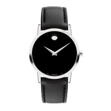 Buy Shop Movado Museum Black Dial Black Leather Strap Watch For Men - 606502 USA Online