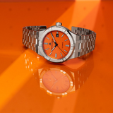 Maurice Lacroix Aikon Automatic Date Orange Dial Silver Steel Strap Watch For Men - AI6008-SS00F-530-E