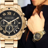 Buy Shop Michael Kors Brecken Chronograph Quartz Black Dial Gold Steel Strap Watch For Men - MK8481 USA Online