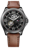 Buy Shop Tommy Hilfiger Bruce Automatic Black Dial Brown Leather Strap Watch for Men - 1791280 USA Online