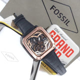 Buy Shop Fossil Inscription Automatic Skeleton Rose Gold Dial Black Leather Strap Watch for Men - BQ2572 USA Online