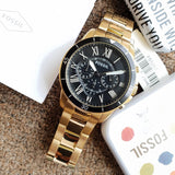 Buy Shop Fossil Inscription Automatic Black Dial Gold Steel Strap Watch for Men - FS5267 USA Online