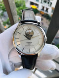 Buy Shop Tissot T Classic Tradition Powermatic 80 Open Heart Silver Dial Brown Leather Strap Watch for Men - T063.907.16.038.00 USA Online