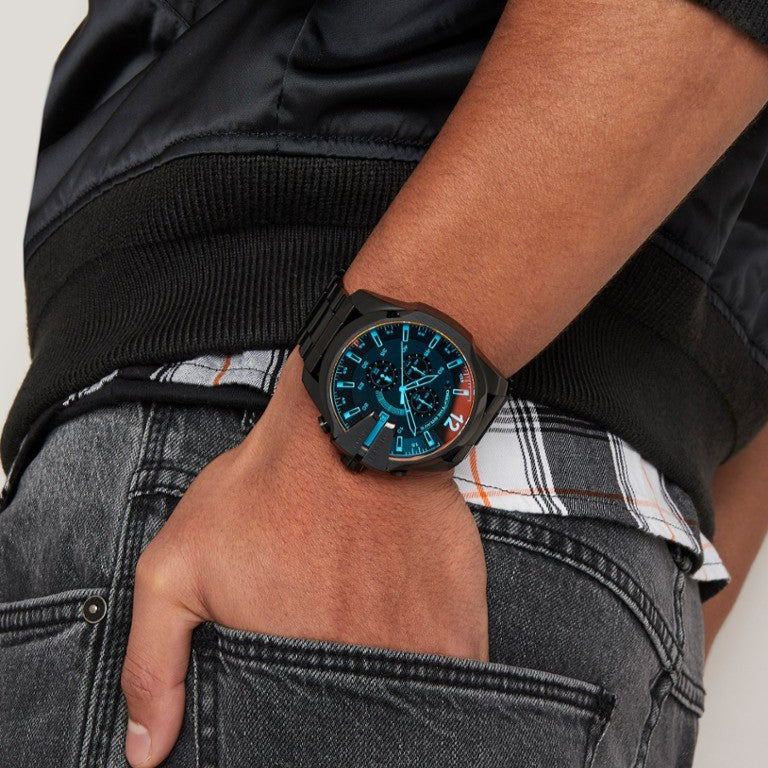Buy Shop Diesel Mega Chief Chronograph Black Dial Black Steel Strap Watch For Men - DZ4318 USA Online