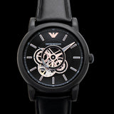 Buy Shop Emporio Armani Luigi Automatic Skeleton Black Dial Black Leather Strap Watch For Men - AR60012 USA Online