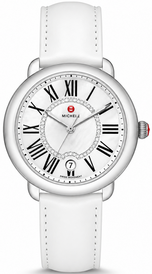 Buy Shop Michele Serein Silver Dial White Leather Strap Watch for Women - MWW21B000013 USA Online