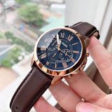 Buy Shop Fossil Grant Chronograph Blue Dial Brown Leather Strap Watch for Men - FS5068 USA Online