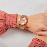 Buy Shop Guess Tri Glitz Quartz Diamonds Rose Gold Dial Rose Gold Mesh Bracelet Watch For Women - W1142L4 USA Online
