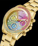 Guess Confetti Chronograph Rainbow Dial Gold Steel Strap Watch For Women - GW0483L4