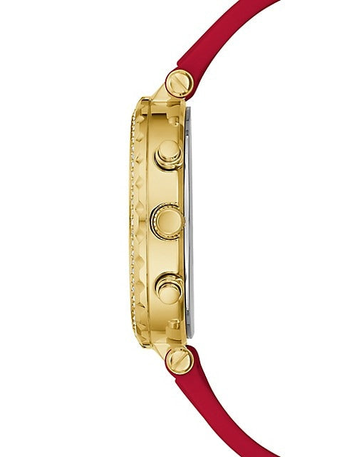 Buy Shop Guess Solstice Diamonds Gold Dial Red Rubber Strap Watch for Women - GW0484L1 USA Online