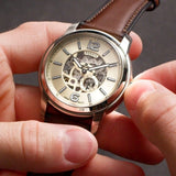 Buy Shop Fossil Townsman Automatic Skeleton Gold Dial Brown Leather Strap Watch for Men - ME3043 USA Online